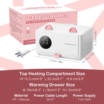 Wipe Warmer for Baby – Cat Ear Baby Wipe Warmer – Dual Layer with Face Mask Heating, 4 Temperature Settings, Upper & Lower Zone Control, Large Capacity, Constant Warmth for Newborn Night Care