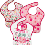 Mess Proof Baby Bib 3 Pack, Waterproof Led Weaning Baby Feeding Bibs with Food Catcher, Travel Feeding Bibs