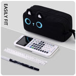 CICIMELON Cartoon Pencil Case, Large Capacity Pen Pouch with Embroidered Animal Design, School Supplies Bag for Kids, Teens, Students (Black Cat)