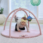 Hiseeme Baby Play Gym Mat, Thick Baby Activity Gym for 0-6 Months, Tummy Time Mat with 5 Sensory Toys for Newborn Development, Baby Playmats for Infant with Non-Slip Cushioned Foam Padding (Pink)