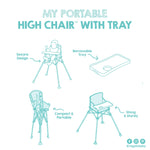 Regalo My Portable High Chair, Foldable High Chair for Babies & Toddlers, Indoor/Outdoor Baby Chair, Travel High Chair with Tray & Cup Holder, Aqua