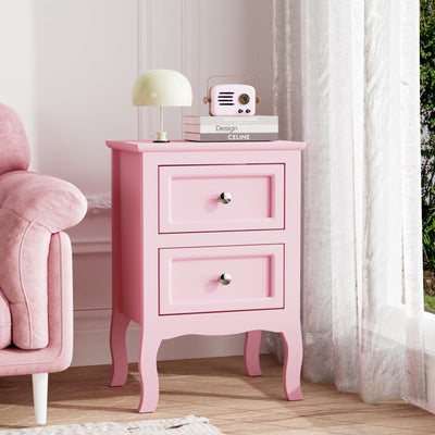 Bonnlo Nightstand Set of 2, Nightstands with 2 Drawers, Bed Side Table/Night Stand, Pink Nightstand, Small Nightstand for Bedroom, College Dorm, Kids’ Room, Living Room, Wood, 16W x 12D x 24H