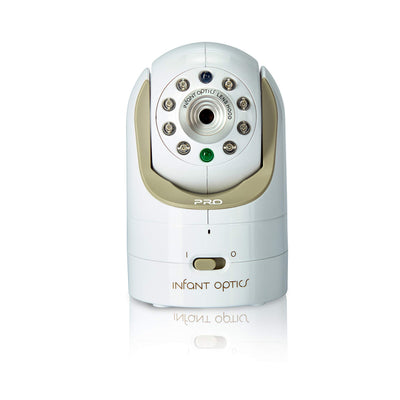 White and gold baby monitor camera with 'Infant Optics' branding on a white background