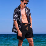 SILKWORLD Mens Swimming Trunks with Compression Liner 2 in 1 Quick-Dry Swim Shorts with Zipper Pockets Black