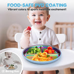 Coinicxcel Stainless Steel Toddler Plates with Suction, 9" BPA-Free Rainbow Baby Plates 2pcs with Removable Food-Grade Silicone Base, Divided Kids Plates Dishwasher Safe, Blue & Green
