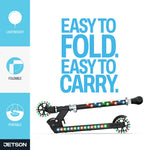 Jetson Scooters - Jupiter Kick Scooter (Black) - Collapsible Portable Kids Push Scooter - Lightweight Folding Design with High Visibility RGB Light Up LEDs on Stem, Wheels, and Deck