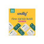 Welly First Aid Kit Refill Clean Carton | Individually Wrapped Hand Sanitizer and Cleansing Wipes | 50ct