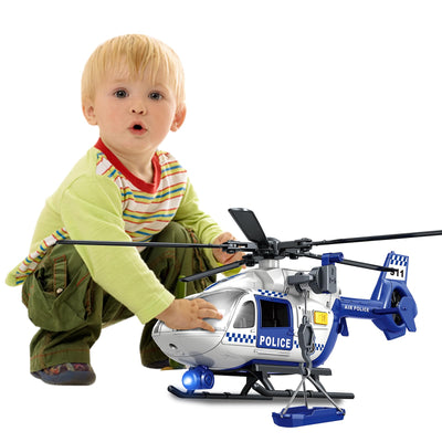XUEXUE Large Police Helicopter Toy 15 Inch, Kids Helicopter with Crane & Hanging Tray, Toy Helicopter with Lights and Sounds, Helicopter Toys for Kids 3-5, Birthday Gift for Boys Age 3-7