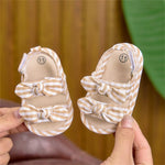 Baby Girl Sandals Shoes Stripes Summer Breathable Beach Shoes Non-Slip Soft Soles Shoes First Walking Shoes Crib Shoes Prewalkers Beige