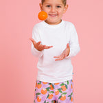 RUGGEDBUTTS Boys UPF50+ Sun Protection Fruits & Florals Swim Trunks - Purple Orange You The Sweetest, 4T