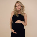 Motherhood Maternity Women's Sleeveless Racerback Rib Knit Midi Pregnancy Bodycon Dress, Black, Medium
