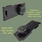 Keyless Combination Lock 3-Digit Combination Lock for Doors Twist Knob Hasp Latch Lock with Password Code Zinc Alloy Door Latch for Kitchen Drawers, Cabinets, Cupboard (Black)