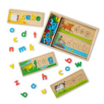 Wooden alphabet puzzle set with animal illustrations on a white background