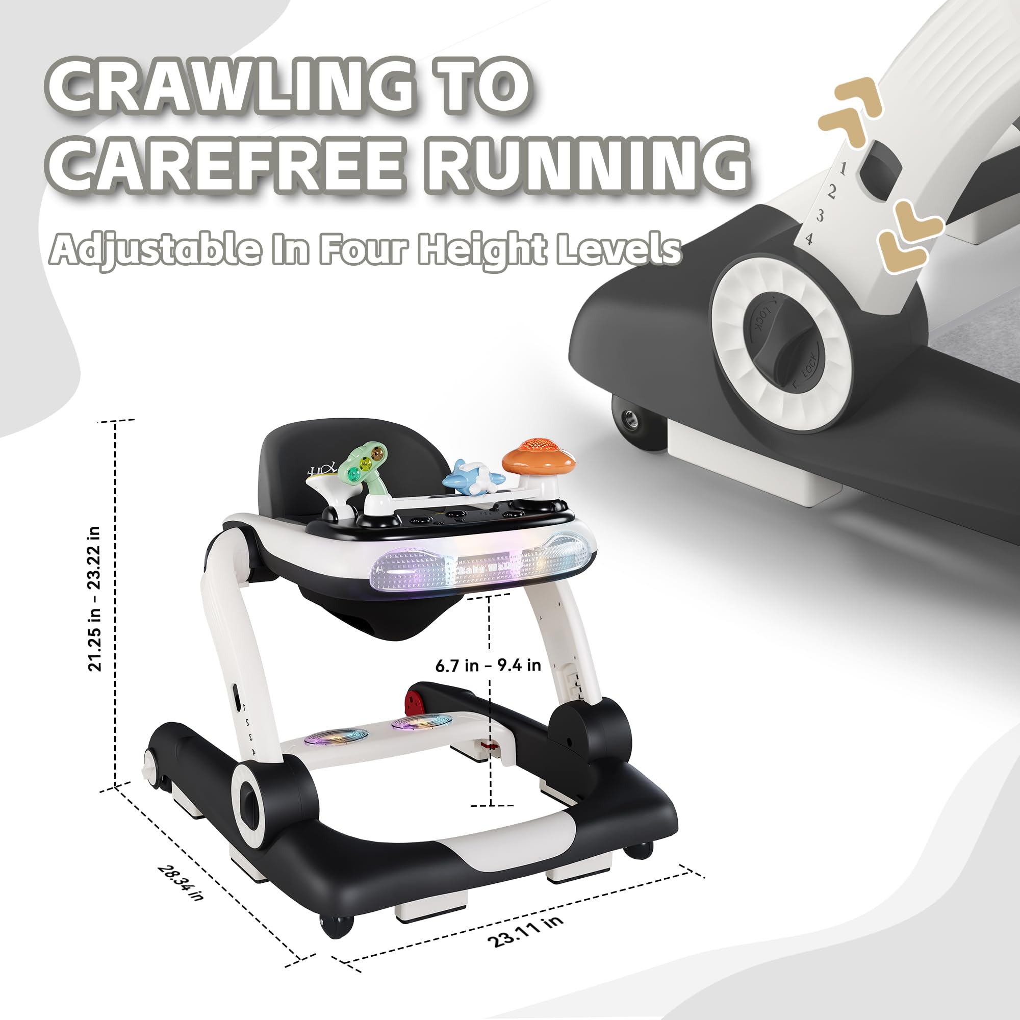 Baby Walker,4-Gear Height Adjustable Baby Walker with Wheels,5 in 1 Baby Activity Center,Music and Lights Bouncer Walker for Baby Boy 6-18 Months,Adjustable Speed Baby Push Walker