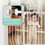 Mom's Choice-GROWNSY Baby Gate for Stairs, 29.5"-48.4" Pressure Mounted Baby Gate for Top of Stair&Doorway with V-Shaped Rods, Anti-Trip Pedal, Extra Wide Stairs Dog Gate Easy Install w/Red Reminder