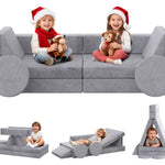 BIERUM Kids Couch, 12PCS Modular Kids Play Couch with Blanket, Kids Sofa for Playroom & Indoor, Convertible Toddler Couch for Girls and Boys