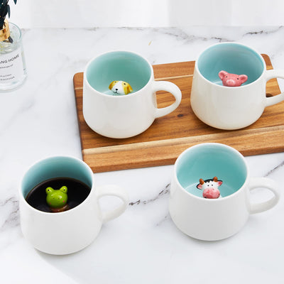 Jeuhoue Dinosaur Ceramic Cup Hidden 3D Animal Inside Mug,12 oz, Lovely Mug for Christmas, Birthday, Valentine's Day Gifts, Surprise Gifts for Friends and Families(Green Dinosaur 12oz)