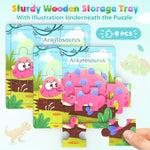 Zeoddler Wooden Puzzles for Toddlers, 8 Pack Dinosaur Jigsaw Puzzles for Kids3-5, 9 Pieces Preschool Learning Activities, Learning & Educational Puzzles, Gift for Boys, Girls