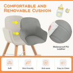 BABY JOY Convertible Baby High Chair, 3 in 1 Wooden Highchair/Booster/Chair with Removable Tray, Adjustable Legs, 5-Point Harness, PU Cushion and Footrest for Baby, Infants, Toddlers (Gray)
