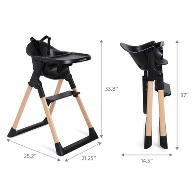 Munchkin Float Baby High Chair for Babies and Toddlers, Foldable for Easy Storage, Black with Wooden Legs