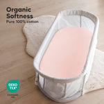 2-Pack Organic Bassinet Sheets for Girls, Boys - 100% Cotton Bassinet Mattress Sheets Compatible with Halo Bassinest Swivel Sleeper, Graco, Baby Delight, Chicco, Fitted Bassinet Sheets (Cameo)