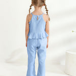 Toddler Clothes 2t 3t Girl Summer Clothes Kids Cute Blue Halter Crop Tops High Waist Pants Toddler Girl Summer Outfits Children Matching Clothing Set