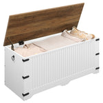 HOOBRO Storage Bench, Toy Box Organizer, Toy Chest with Safety Hinge, Farmhouse Style Storage Chest, 39.3 x 15.7 x 17.7 Inches for Living Room, Bedroom, Entryway, White and Walnut WH26CW01