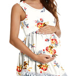 Xpenyo Womens Maternity Tank Top Sleeveless Lace Crochet Trim Peplum Cami Shirts Rose Floral White S