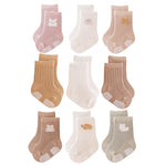 J Poqobog Baby Crew Socks,Grips Combed Cotton Socks Toddler Non-Skid for Girls,Boys Non Slip/Anti Skid 9-Pack (12-24 Months, Girls - 9 Pairs)