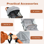 BABY JOY Lightweight Baby Stroller, Compact Toddler Travel Stroller for Airplane with 5-Point Harness, Adjustable Backrest/Footrest/Canopy, Storage Basket, Easy One-Hand Fold, Gray