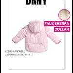 DKNY Infant Toddler Baby Girls' Winter Jacket - Fleece Lined Quilted Bubble Puffer Parka Coat for Girls (Sizes:12M-4T), Size 24 Months, Rose Pink