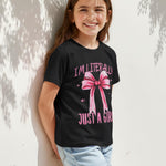 PATPAT Girls T Shirts Size 5-6 Years, Black Bow Print Graphic Tees, Crew Neck Short Sleeve Shirts Kawaii Clothes Cute Outfits Cute Tops