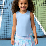 PATPAT Girls 2 Piece Tennis Skirt Set Size 6-7, Blue Tank Tops and Blue Tie Dye Pleated Skort with Built In Shorts 2 Piece Outfits Girl Summer Clothes Workout Outfit Athletic Sets Activewear