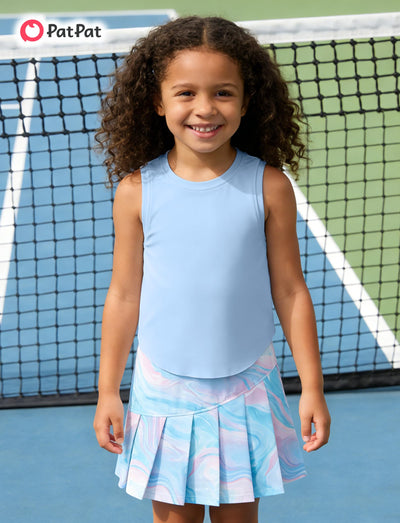 PATPAT Girls 2 Piece Tennis Skirt Set Size 6-7, Blue Tank Tops and Blue Tie Dye Pleated Skort with Built In Shorts 2 Piece Outfits Girl Summer Clothes Workout Outfit Athletic Sets Activewear