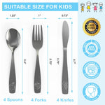 12 Piece Stainless Steel Kids Silverware Set - Child and Toddler Safe Flatware - Kids Utensil Set - Metal Kids Cutlery Set Includes 4 Small Kids Spoons, 4 Forks & 4 Knives