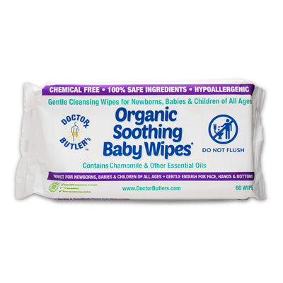 Package of Doctor Butler's Organic Soothing Baby Wipes on a white background