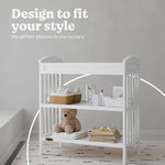 Graco Benton Changing Table with Bonus Water-Resistant Changing Pad (White) - GREENGUARD Gold Certified, Includes Diaper Change Pad with Safety Strap, 2 Open Storage Shelves for Organizing
