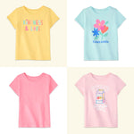 Garanimals Baby & Toddler Girl Flower Tees - Short Sleeve Tees - Kid's Casual Crew Neck - Size 3-6 Months - Yellow, Pink, Light Blue - 4 Pack