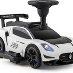 Costzon Push Car for Toddlers, 3 in 1 Licensed Maserati Stroller Sliding Walking Car with Handle, Guardrail, Under Seat Storage, Horn & Music, Foot to Floor Kids Ride On Toys for Boys Girls (White)