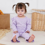 FOCUSNORM Toddler Baby Girl Outfits Ruffle Long Sleeve Lettuce Trim Tops + Flare Pants Set Toddler 2Pcs Fall Winter Clothes (Purple, 18-24 Months)