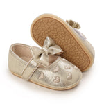 LAFEGEN Baby Girls Mary Jane Flats with Bownot Non Slip Soft Sole PU Leather Newborn Infant Toddler First Walker Cirb Dress Shoes(0-6 Months Infant 16 Gold)