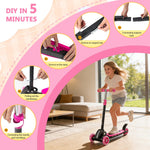 3 Wheel Scooters for Kids 2-5 5-7 Years, 3 Adjustable Heights Foldable Metal Toddler Scooter for Boys Girls Up to 120 lbs, Lean-to-Steer, Dual Rear Brake Widen Anti-Slip Deck (NEW Pink)