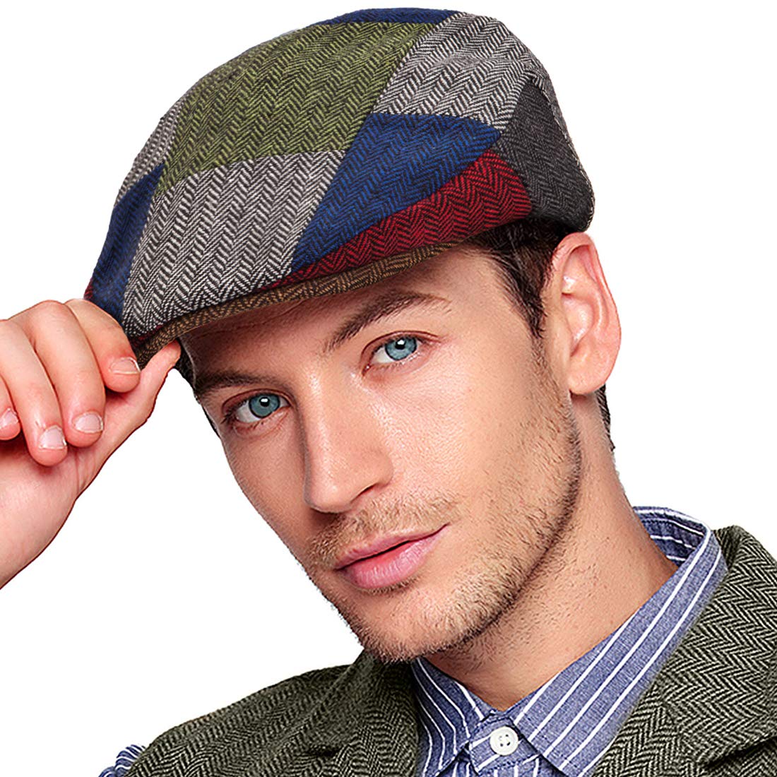 Men Ivy Hat Newsboy Cap - Classic Wool Blend Tweed Flat Cap Cabbie Hat Men