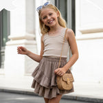 PATPAT Girls Skirt Sets Size 9-10, Khaki Crop Tank Tops + Pleated Skirts with Built in Shorts 2 Piece Outfits, Tween Girls Trendy Clothes Y2K Outfits Streetwear