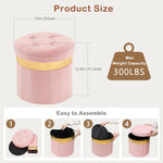 xuperbonus Small Ottoman with Storage,Folding Round Ottoman with Gold Trim,Velvet Storage Stool,Foot Stool with Soft Padded,Foot Rest for Living Room13“x13”x12.4(Pink,1pcs)