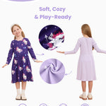 PATPAT Toddler Girl 2-Pack Long Sleeve A-line Dress Set Birthday & Magical Moments, Lavender Unicorn, 18-24M