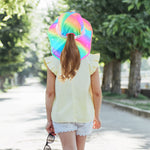 Sun Hat for Kids UV Protection Unicorn Summer, Beach Play Ponytail Hat Wide Brim Neck Flap for Girls 2-9 Years