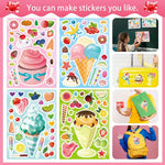 24 Sheets Make-a-face Stickers, Make Your Own Ice Cream Mix and Match Sticker Sheets DIY Summer Ice Cream Stickers for Kids Party Favors Activities