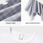 PATPAT Girls 2 Piece Skirt Sets Size 11-12 Years, White Shirts + Blue Plaid Skirts Clothing Sets Summer Outfits, Preppy Clothes for Girls Western Outfits Streetwear