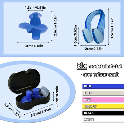 6 Set Swimming Earplugs and Swimming Nose Clips, BOSOIRSOU 6 Pairs Waterproof Silicone Reusable Ear & 6 pcs Nose Protector for Man Woman Swimmers Pool Bath Showering Surfing Kayaking